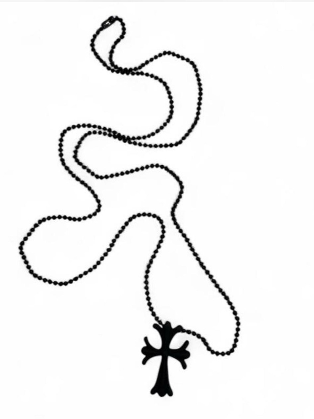 Black UNISEX Gothic Cross Pendant Necklace Beaded Chain ~So Chrome -esque!